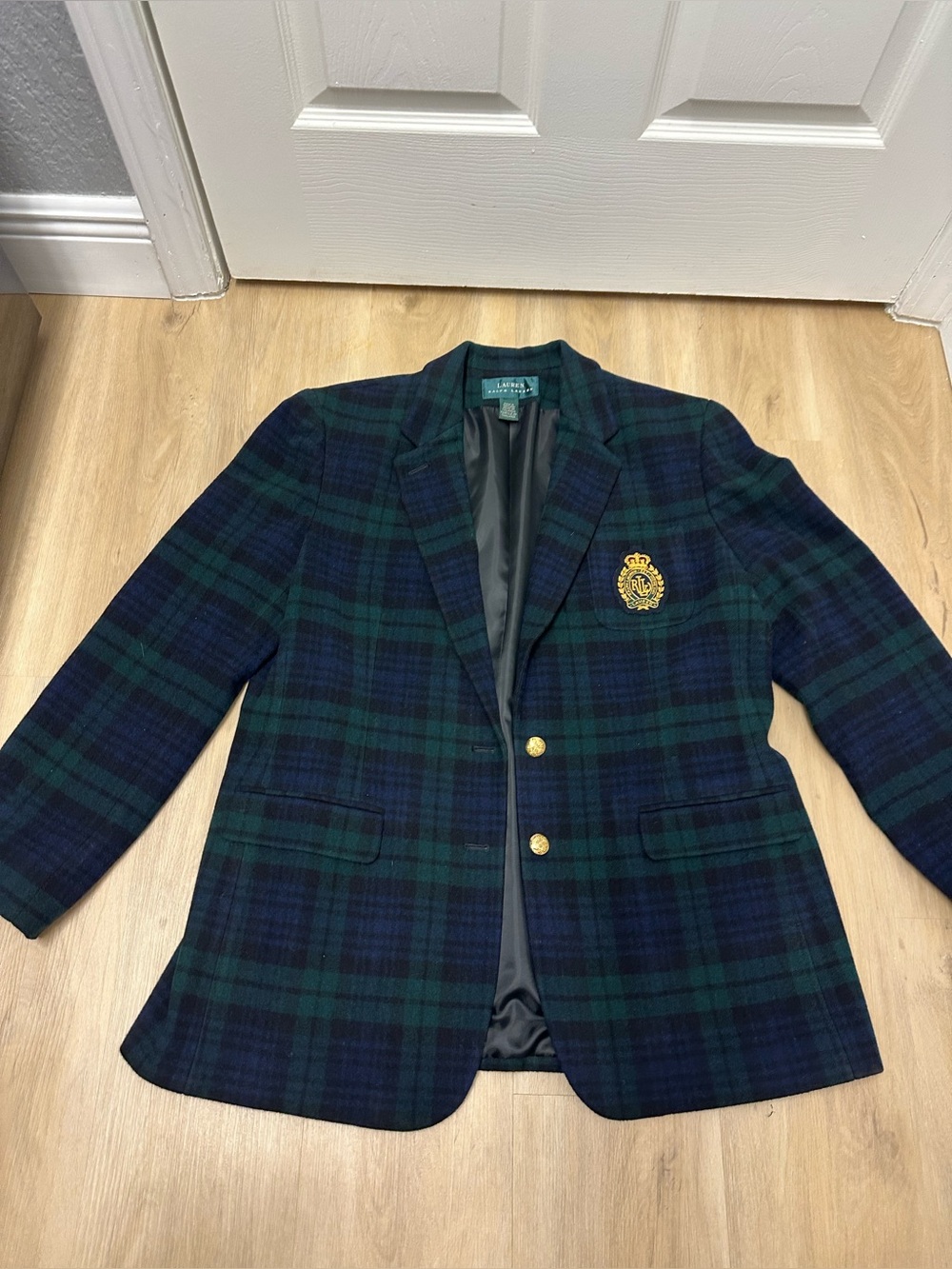 Ralph Lauren Women's Blazer Wool Cashmere Plaid w/ Crest Gold Buttons READ - Picture 1 of 15